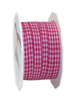 Präsent Motivband Karo Vichy 20-m-Rolle 10 mm magenta/ weiss