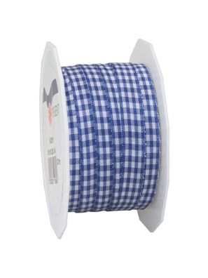 Präsent Motivband Karo Vichy 20-m-Rolle 10 mm royalblau/ weiss