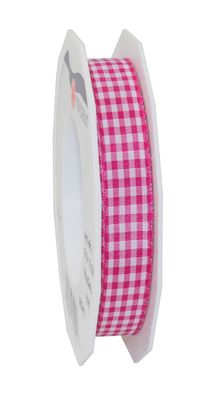 Präsent Motivband Karo Vichy 20-m-Rolle 15 mm magenta/ weiss