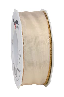 Präsent Seidenband mit Goldkante Manhattan 25-m-Rolle 40 mm creme