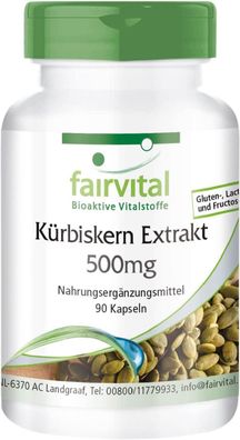 Kürbiskern Extrakt 500 mg 90 Kapseln mit Selen und Vitamin E - vegan fairvital