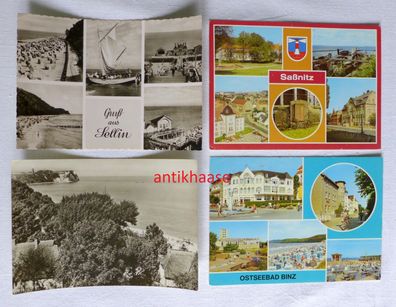 4 DDR Ansichtskarten AK Mehrbild Rügen Binz Saßnitz Sellin FDGB Postamt