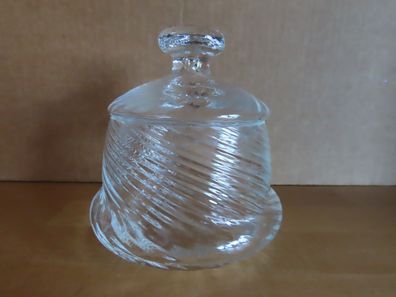 Schale mit Deckel Bonbonieren klein Glas klar gedrehtes Muster/ ca.12,5 cm H