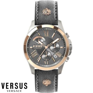 Versus by Versace VSPBH1218 Lion roségold silber grau Leder Herren Uhr NEW