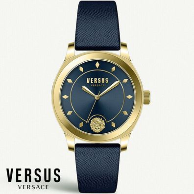 Versus by Versace VSPBU0318 Durbanville gold blau Leder Armband Uhr Damen NEU