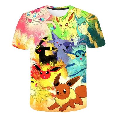 Pokemon T-Shirt für Kinder (Unisex) - Motiv: Evoli, Nachtara, Aquana, Flamara uv