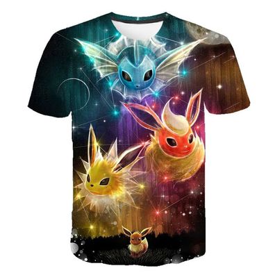 Pokemon T-Shirt für Kinder (Unisex) - Motiv: Evoli, Aquana, Flamara, Blitza