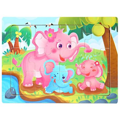 Kinder Baby Holz Puzzle Cartoon Rosa Elefant 12 Teile Puzzle