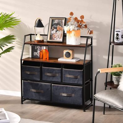 Sideboard mit Stoffschubladen, Stoffkommode mit oberer Ablage & Kippsicherung