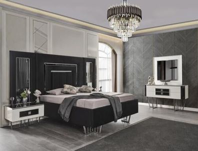Schlafzimmer Möbel Luxus Bett Textil mit Nachttischen Kommode Spiegel 5tlg.