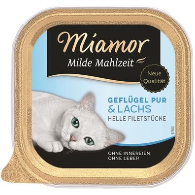 Miamor | Milde Mahlzeit Geflügel Pur & Lachs -16 x 100 g ? Katzennassfutter