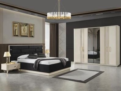 Bett 2x Nachttische + Kleiderschrank Luxus Betten Design Möbel Schrank
