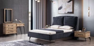Schlafzimmer Set 4-teilig modernes Luxusbett 2 Nachttische Kommode inklusive