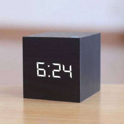 Holz Uhr Retro LED Wecker - Nordic Stil Schwarz