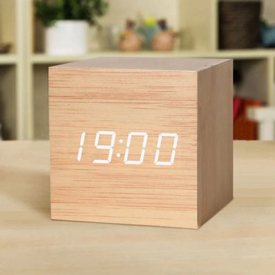 Holz Uhr Retro LED Wecker - Nordic Stil Braun