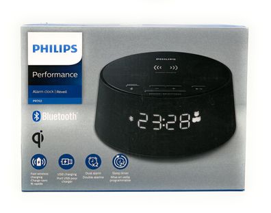 Philips Wecker Digital PR702 Kabelloses Ladegerät für Smartphone Bluetooth