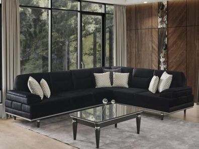 Schwarzes Ecksofa Design Textil Couchen Polster Möbel Wohnzimmer Couch