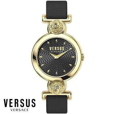 Versus by Versace VSPOL3118 Sunnyridge gold schwarz Leder Armband Uhr Damen NEU