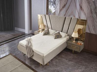 Luxus Bett Hotel Betten mit 2x Nachttisch Gold Glänzende Möbel Schlafzimmer