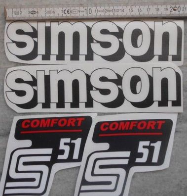 S51 Comfort, schwarz transparent, Aufklebersatz, DDR, Oldtimer, Ostalgie, Simson
