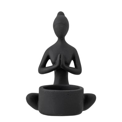 Bloomingville Teelicht Halter schwarz Yoga Meditation Tisch Deko Statue Mädchen