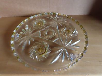 Tortenplatte Kuchenplatte Glas klar mit gelben Sternen/ ca.29,5 cm Ø
