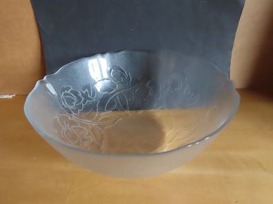 Schüssel Schale Glasschale klar mit Blumen-Relief / ca.23,5cm Ø