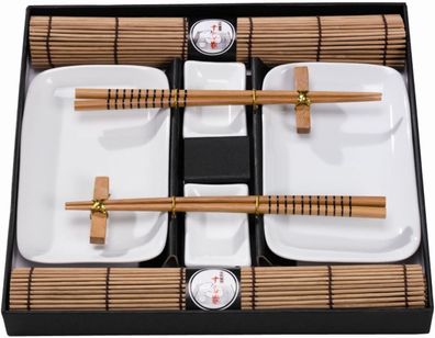 Asia Sushi Service Set für 2 Personen / Tischgeschirrset 12 tlg. Braun/ Weiß