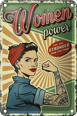 Blechschild Retro 12x18 cm Pinup women power Girl stronger Deko Schild tin sign