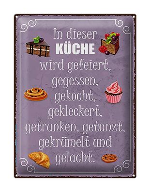 Blechschild Spruch 30x40 cm In dieser Küche wird gefeiert Deko Schild tin sign