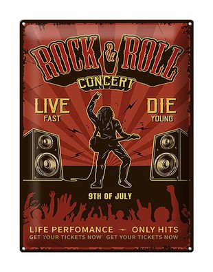 Blechschild Retro 30x40 cm Rock&amp; Roll Concert live 9th july Deko Schild tin sign