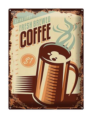Blechschild Retro 30x40 cm Kaffee fresh brewed Coffee $1 Deko Schild tin sign