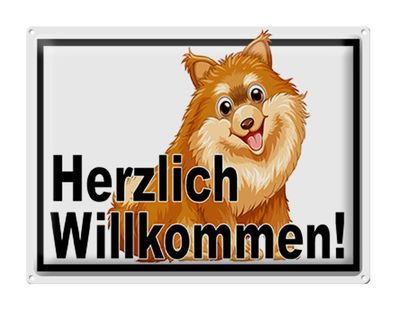Blechschild Spruch 40x30 cm Herzlich Willkommen Hunde Deko Schild tin sign