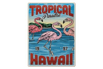 Blechschild Retro 30x40 cm Tropical Paradise Hawaii Metall Deko Schild tin sign