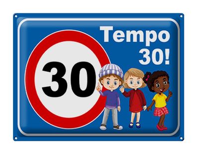 Blechschild Hinweis 40x30 cm Tempo 30 Kinder Metall Deko Schild tin sign