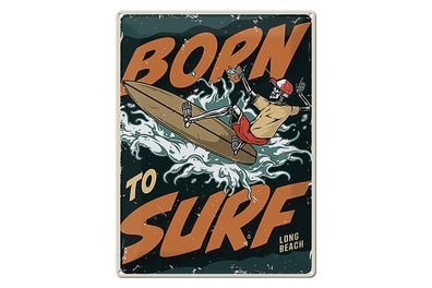 Blechschild Surfing 30x40 cm Burn to surf long beach Sommer Deko Schild tin sign
