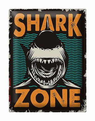 Blechschild Retro 30x40 cm Shark Zone Hai See Metall Deko Schild tin sign