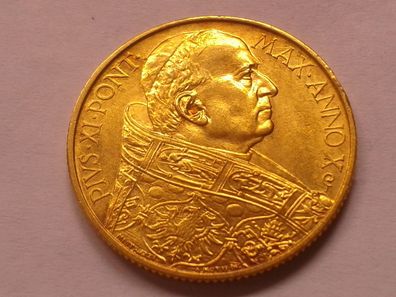 100 Lire 1931 Vatikan Gold Papst Pius XI. Seltenes Jahr bfr.-stempelglanz 8,8g Gold