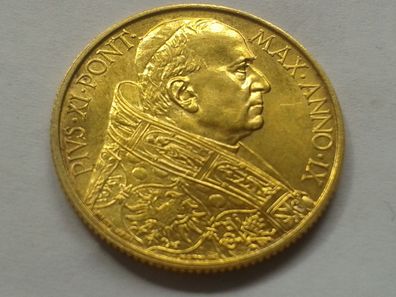100 Lire 1930 Vatikan Gold Papst Pius XI. Seltenes Jahr bfr.-stempelglanz 8,8g Gold