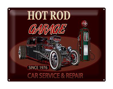 Blechschild Auto 40x30 cm hot rod Garage car service repair Deko Schild tin sign