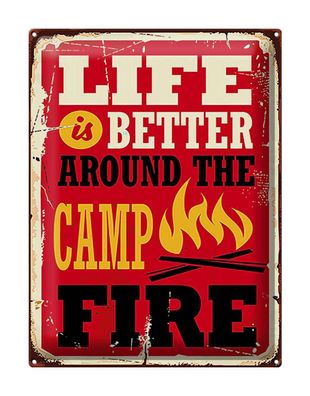 Blechschild Retro 30x40 cm life better camp fire Camping Deko Schild tin sign