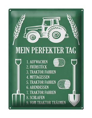 Blechschild Spruch 30x40 cm Mein perfekter Tag Traktor Deko Schild tin sign