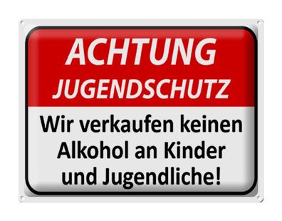 Blechschild Achtung 40x30 cm Jugendschutz keinen Alkohol Deko Schild tin sign