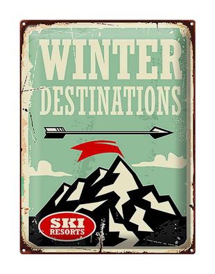 Blechschild Retro 30x40 cm Ski winter destinations Deko Schild tin sign