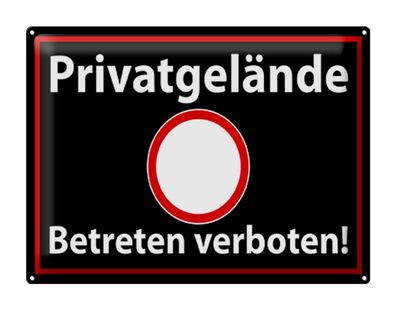 Blechschild Hinweis 40x30 cm Privatgelände schwarzes Metall Deko Schild tin sign