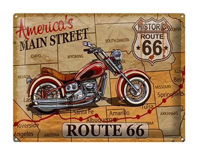 Blechschild Motorrad 40x30cm America`s main street route 66 Deko Schild tin sign