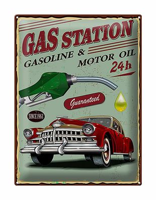 Blechschild Retro 30x40cm Gas Station gasoline motor oil 24 Deko Schild tin sign