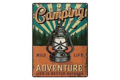 Blechschild Retro 30x40 cm Summer Camping Time Adventure Deko Schild tin sign