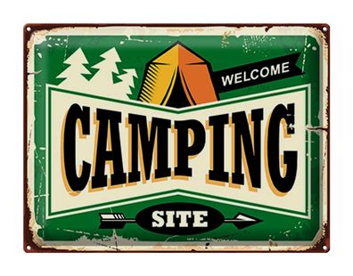 Blechschild Retro 40x30 cm Camping welcome Metall Deko Schild tin sign