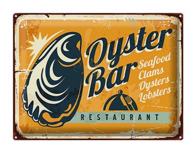 Blechschild Retro 40x30 cm Oyster Bar Seafood Restaurant Deko Schild tin sign